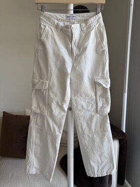 TNA Aritzia White Cargo Pants with Utility Pockets